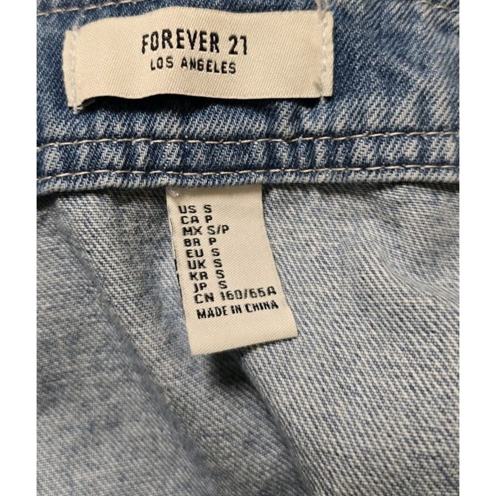 Womens Denim Overall Mini Dress Buckle Strap Button Front Size Small‎ Forever 21 - Picture 7 of 7